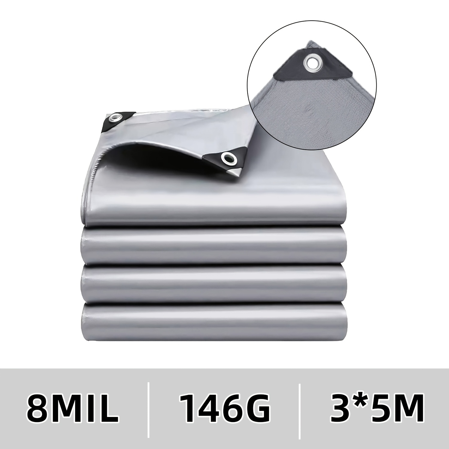 Image of Waterproof Tarp, 146g With Perforations, 3ft/0.91m Hole , Suitable For Garden Furniture, Wood Products, Trampolines, Swimming Pools, Automobiles, Etc., Tear-resistant, Double-sided Coating, Silvery
