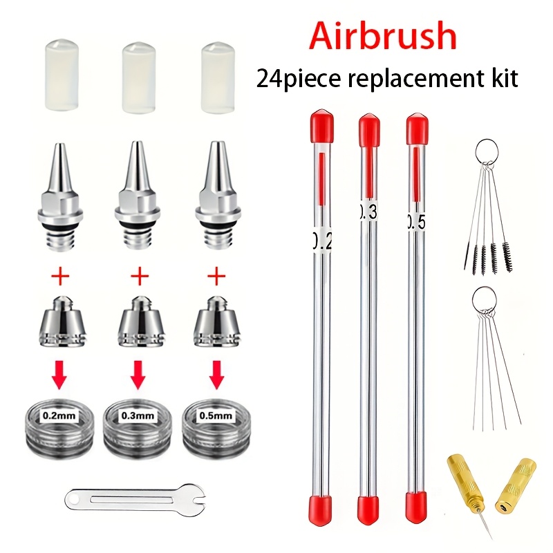 TEMU 24pcs Airbrush Replacement Accessory Kit, Including Nozzles, Needles, Caps, Small Wrenches And Cleaning Tools, Painting Tool Set, Portable Spray