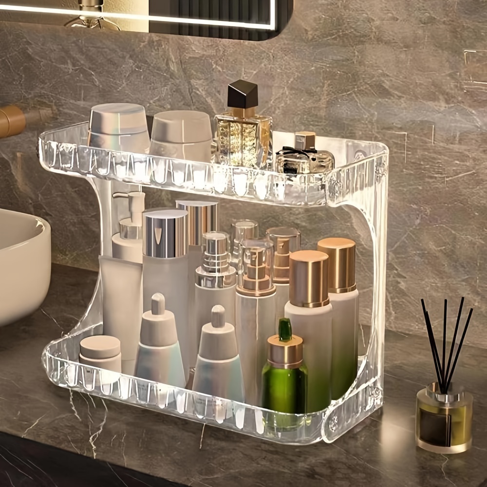 TEMU 1pc Clear Cosmetic Organizer - Multi-functional 2-tier Storage Rack For Bedroom, Bathroom Vanity & Home Decor