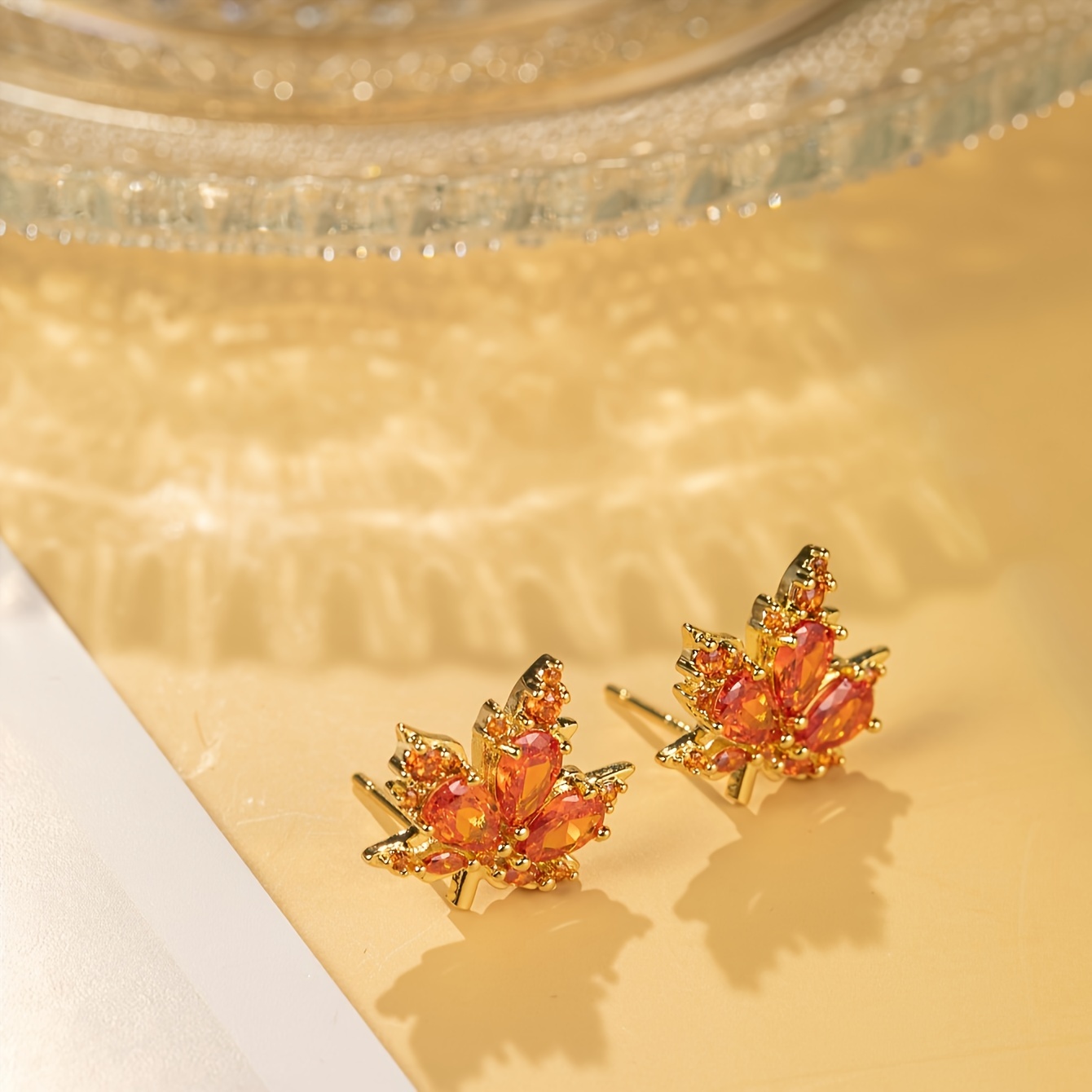 

Vintage Pastoral Style 14k Golden Plated Red Maple Leaf Zirconia Stud Earrings For Women, Copper With Nickel Free Plating, Daily And Festival Wear - 1 Pair