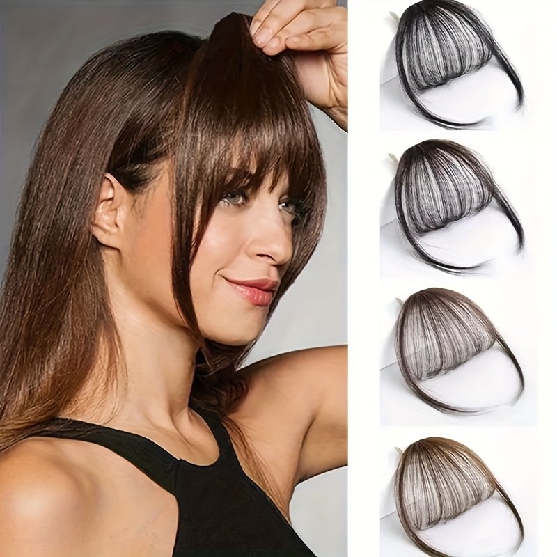 1pc real human hair clip-in bangs hair extensions straight wispy bangs with temples, air fringe & smooth natural look for women,  -in daily wear hairpiece, elegant hair accessories for festival wedding birthday party secure clip attachments details 1