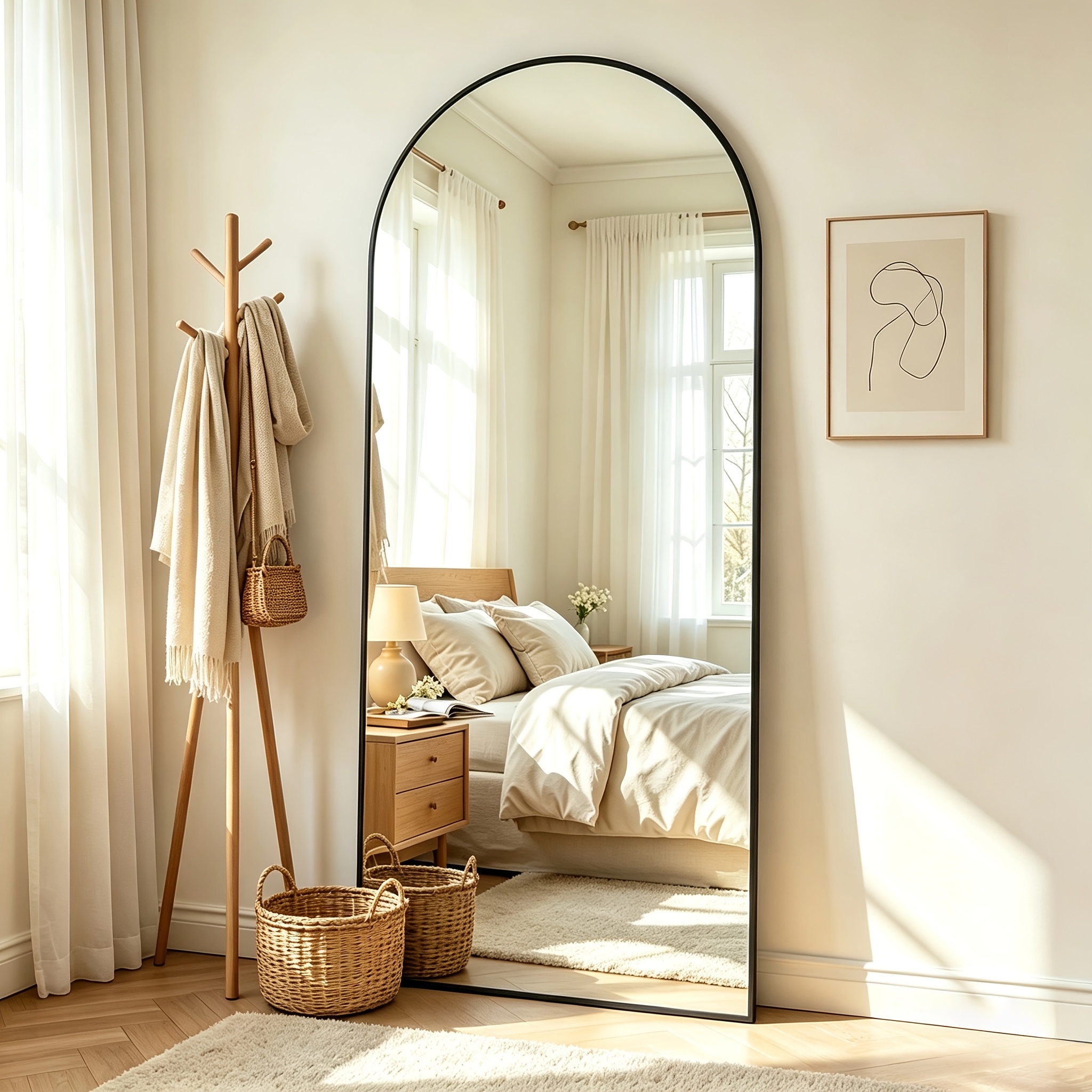 Image of 168 × 65cm Arched Full-length Mirror, Black Floor-length Mirror With Hd Glass, Modern Arched Body Mirror, Freestanding Vanity Mirror, Bedroom And Hallway Tilt Mirror