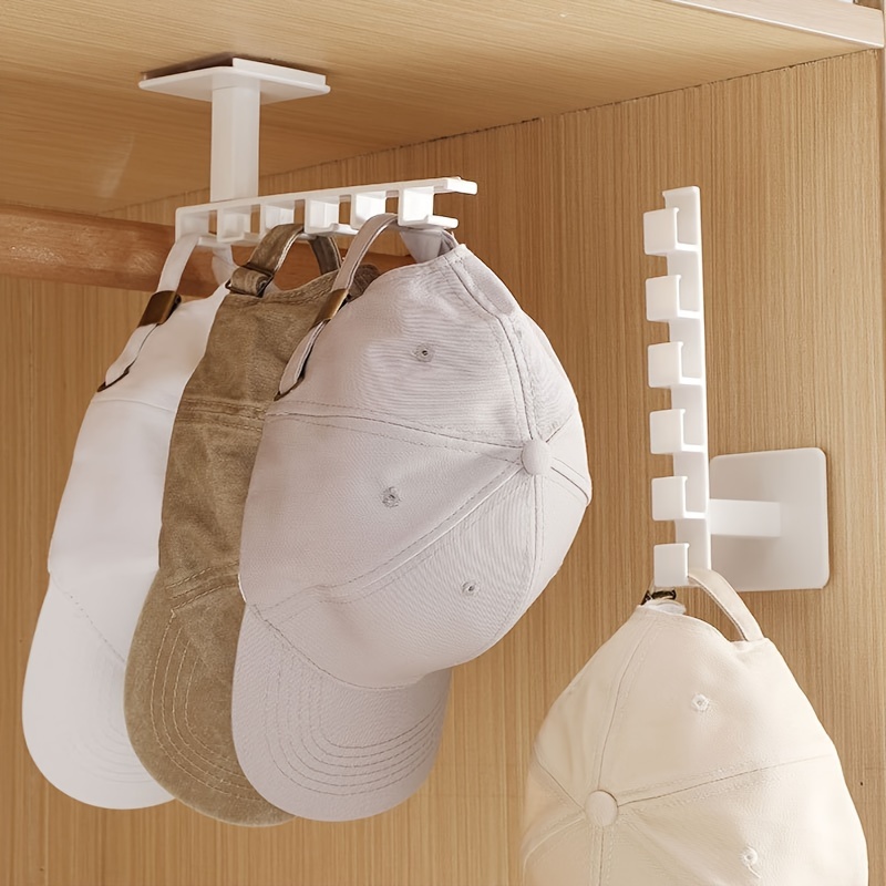 

1pc Wall-mounted Hat Organizer Rack - Plastic, Easy Installation, 6 Hooks, Multipurpose Storage Solution For Hats, Headbands, And Keys