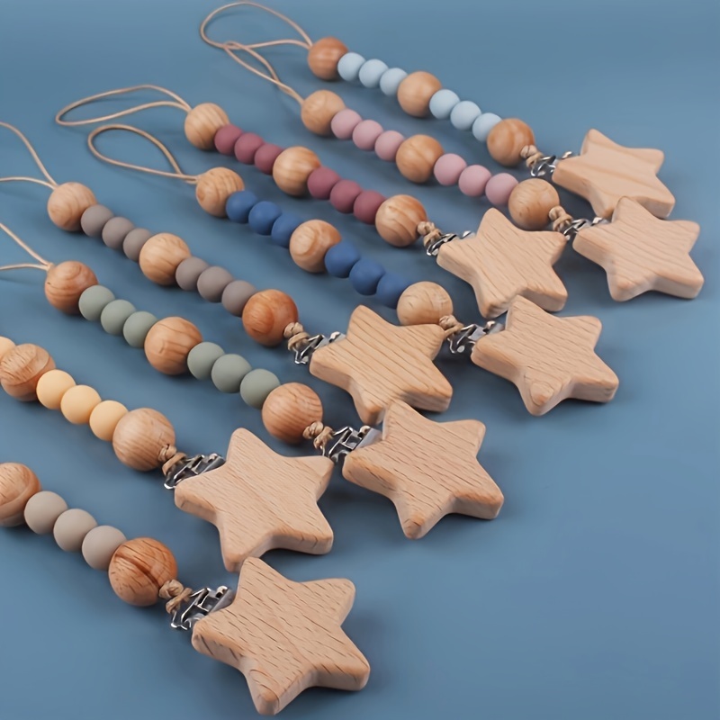 

Wooden Star Silicone Beaded Chains For Diy Jewelry, Mixed Colors Secure Lobster Clasp Closure, Student Anti-loss Accessories, Pack Of Multiple Styles Gifts For Eid