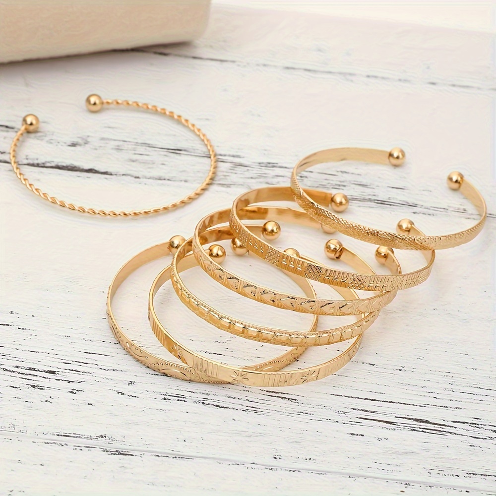Ethnic Style Stacked Bracelet Set with Carved Patterns
