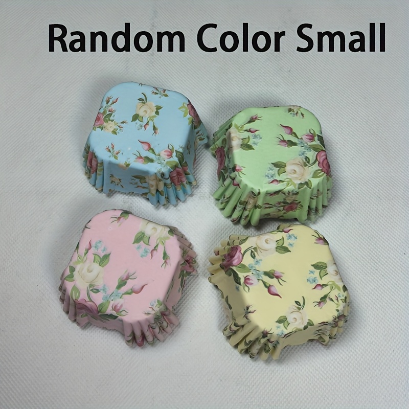 Image of 100pcs Floral-patterned Square Cake Liners, Greaseproof Baking Paper, In Large And Small Sizes, Suitable For Halloween, Valentine's Day, Mother's Day, Weddings, And Birthday Parties. Random Colors