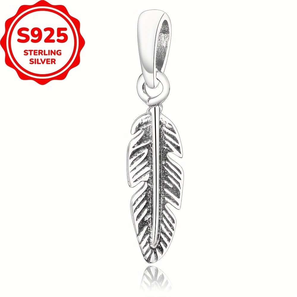 Image of 1pc Exquisite 925 Sterling Silvery Feather Necklace Pendant Diy Making Jewelry Accessories Birthday Or Anniversary Gifts