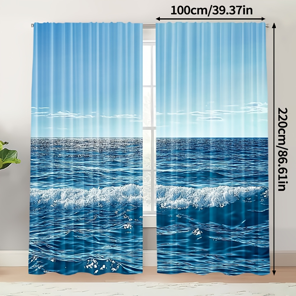 TEMU 2 rideaux occultants isolants thermiques - Design océan et ciel, filtrage de lumière pour salon, chambre, bureau - Panneaux décoratifs côtiers à