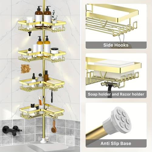 1 anti rust stainless steel corner shower rack heavy duty adjustable pull rod 63 5 289 56cm multi layer wall mounted bathroom storage rack suitable for shampoo conditioner and soap modern and practical storage rack