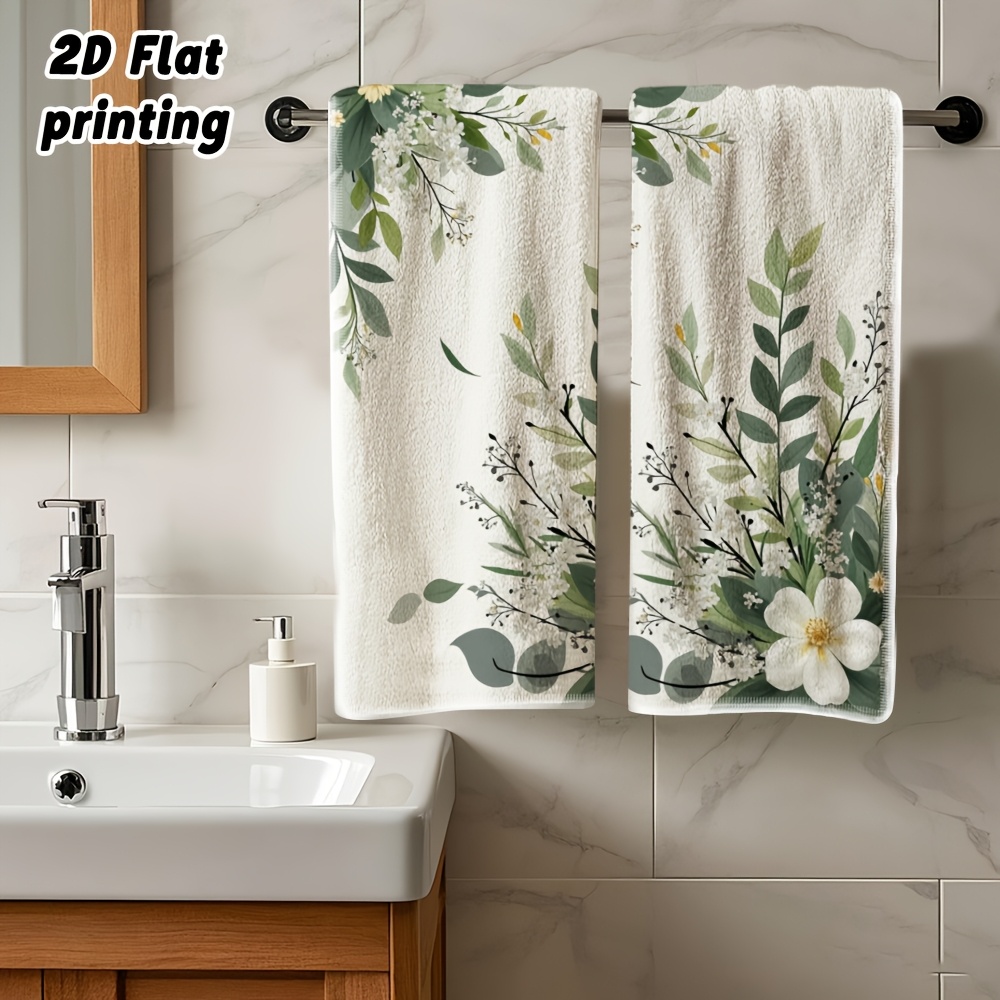 TEMU Plat 2D, Lot de 2 serviettes à main plates 2D adaptées pour de bain, , le lavage du visage - Serviette douce en microfibre à motif floral vert