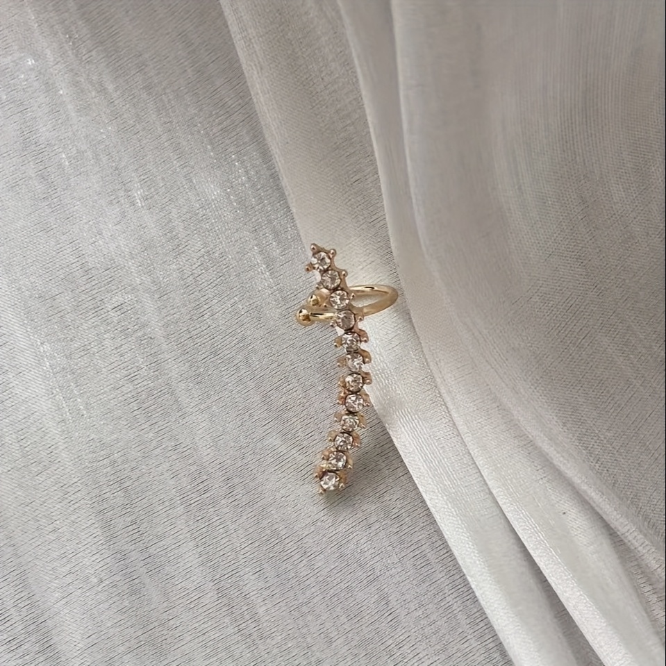 TEMU 1pc Fashionable Clip-on Earring With Rhinestone Inlay, Niche And Versatile Designer Ear Accessory, Suitable For Women' Wear