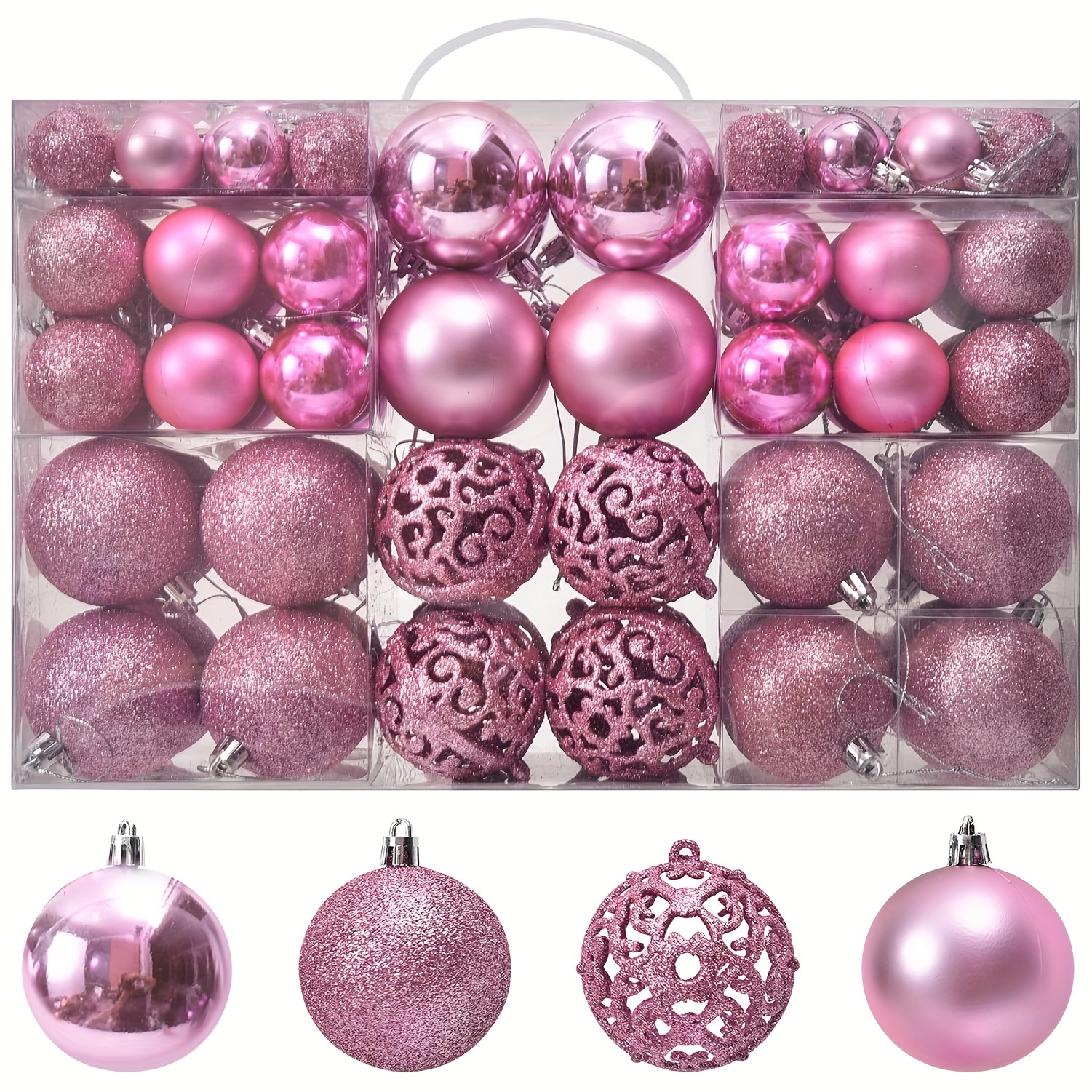 

100pcs, Christmas Ball Ornaments Set, Assorted Shatterproof Hanging Tree Ornament Set With Reusable Hand-held Gift Package For Tree Holiday Party And Home Decor