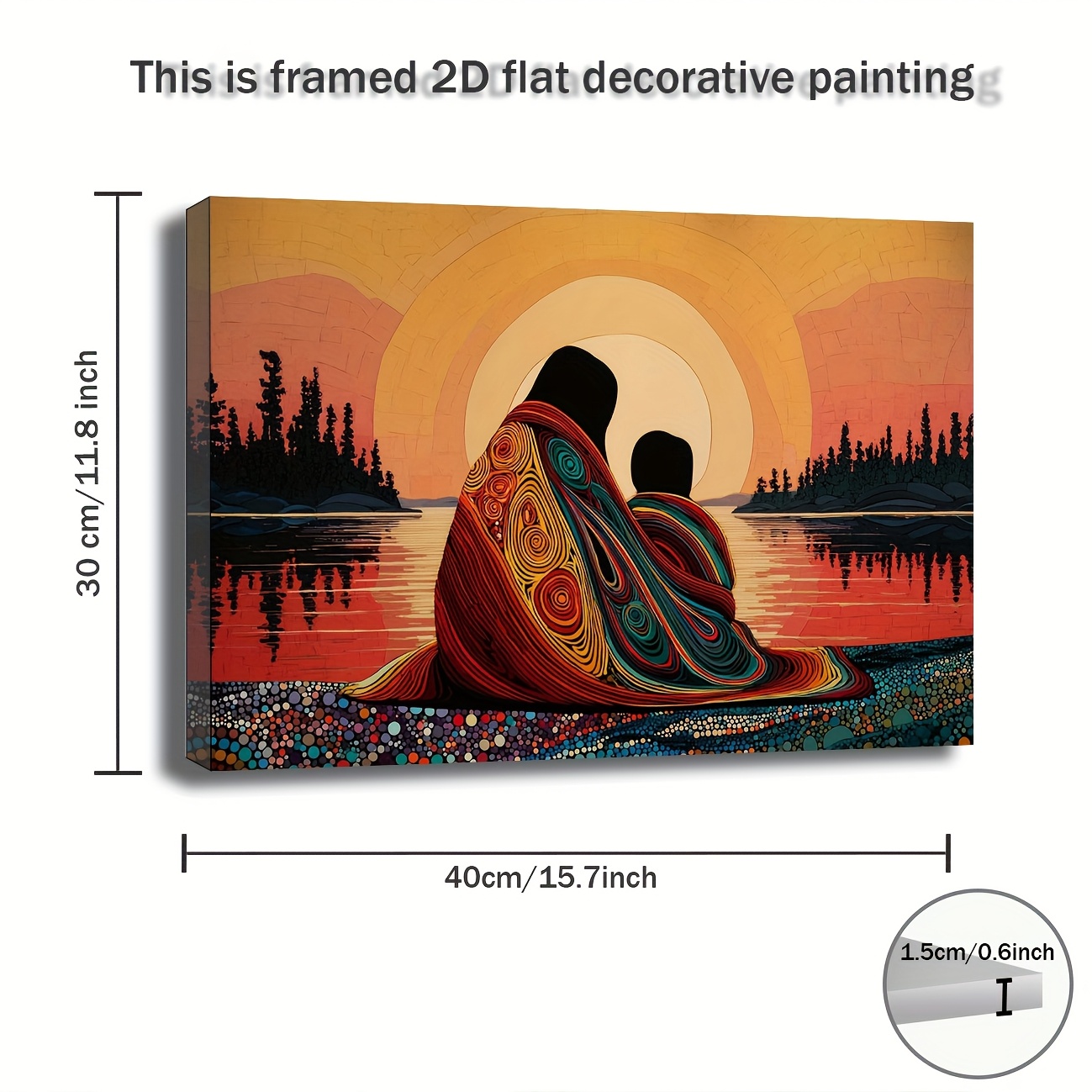 TEMU 1pc Peinture sur Toile Mère & Enfant au Coucher - Silhouette de Famille avec de , Art Mural de Naturel en Orange Chaud, Rouge, Jaune, Bleu, Vert