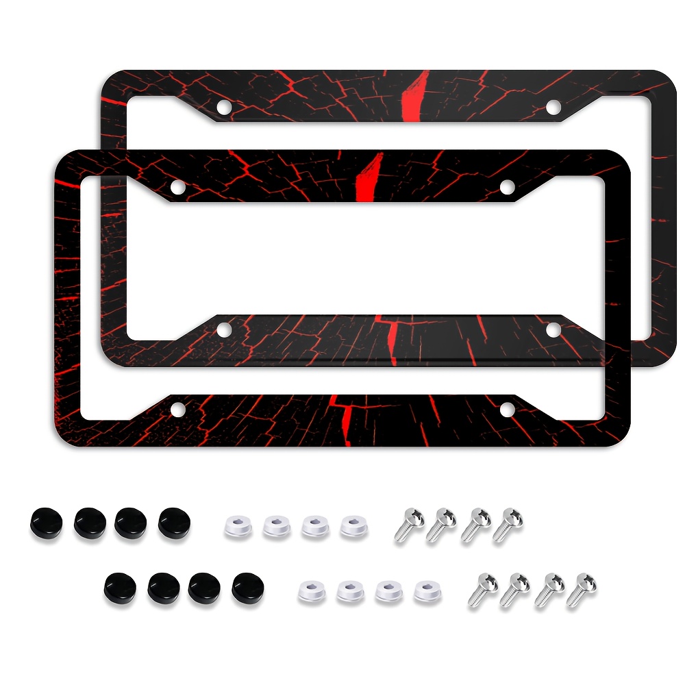 

1pcs Red And Black Cracks License Plate Frame Automotive Car Decorative Tagsign, Durable Metal License Holders Universal Fit For Suvsedan Van Trucks ( Us Standard)