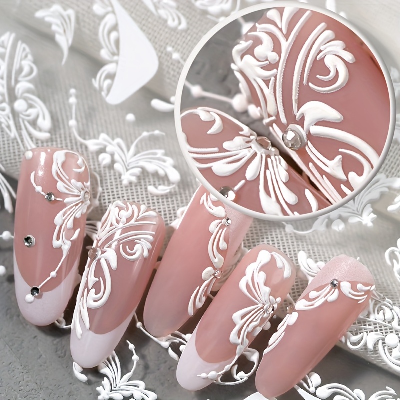 Elegant White Hand- Vine & Nail Art Stickers - 3d Design, Weddings & , Nails | Sophisticated | Plastic Nail Decals