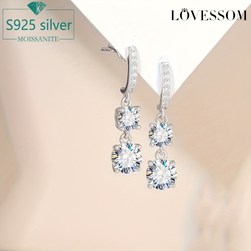 

1 Pair 925 Sterling Silver Moissanite Drop Earrings, Classic Trendy Fashion, High-end Creative Design For Women, Engagement Wedding Jewelry