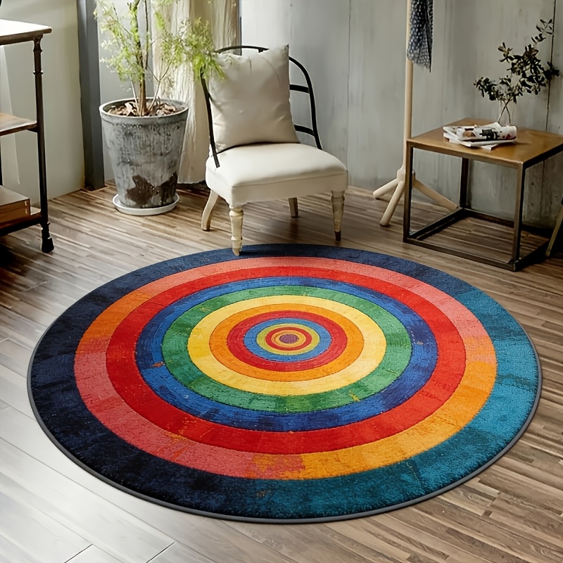 TEMU 1pc 2d 1pc Colorful Circle Cartoon Carpet Living Room Carpet Area Rug Soft Comfortable Skin-friendly New Product Suitable For Kitchen, Bedroom,