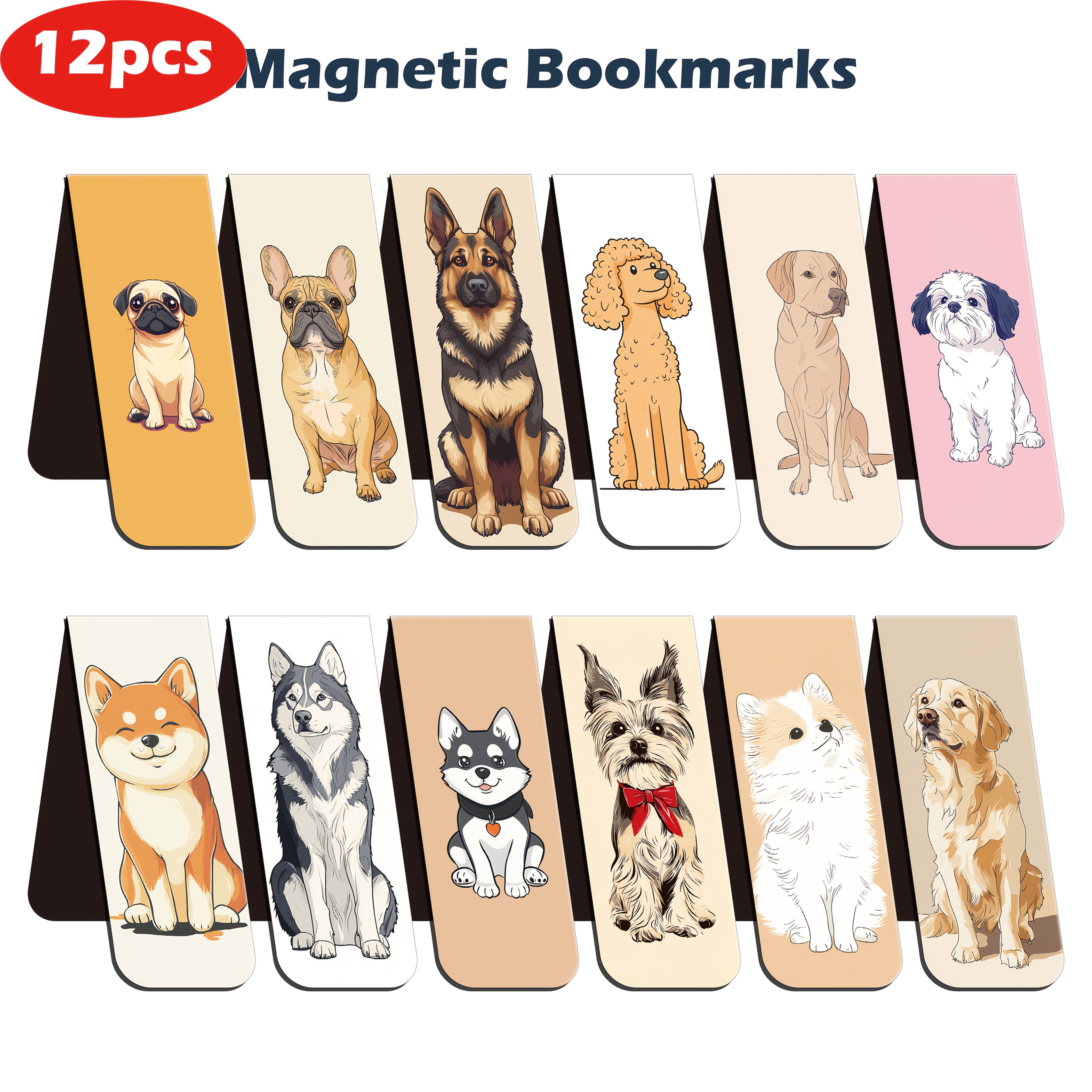 

12pcs Dog-themed Magnetic Bookmarks, Puppy Design Page Markers With Strong Magnets, Ideal For Reading, Party Favors, And Teacher Supplies - Set Of 12 , Book Accessories