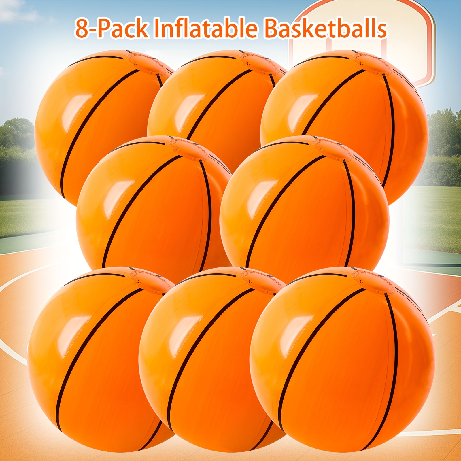 TEMU 8pcs 12 Inch Inflatable Basketballs - With , Durable Pvc Beach & Pool Toys For Basketball Party Decorations, Birthday Favors, Outdoor Games