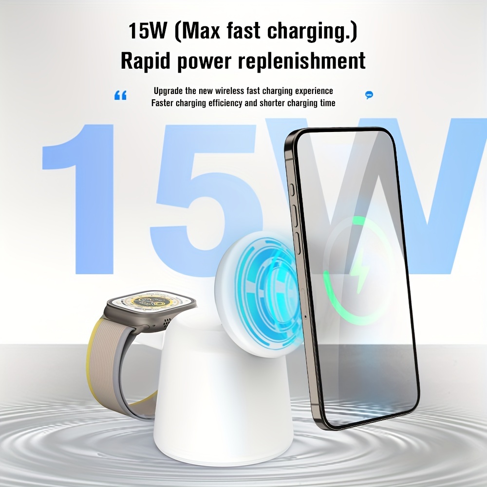 

F191 Wireless Charger 3 In 1 Stand Dock Watch And Phone Charger Station For Apple Watch 8/7/se/6/5/4/3/2, Iphone 15 14 13 12 Pro Max Se Xs X, Samsung, Airpods Pro/3/2