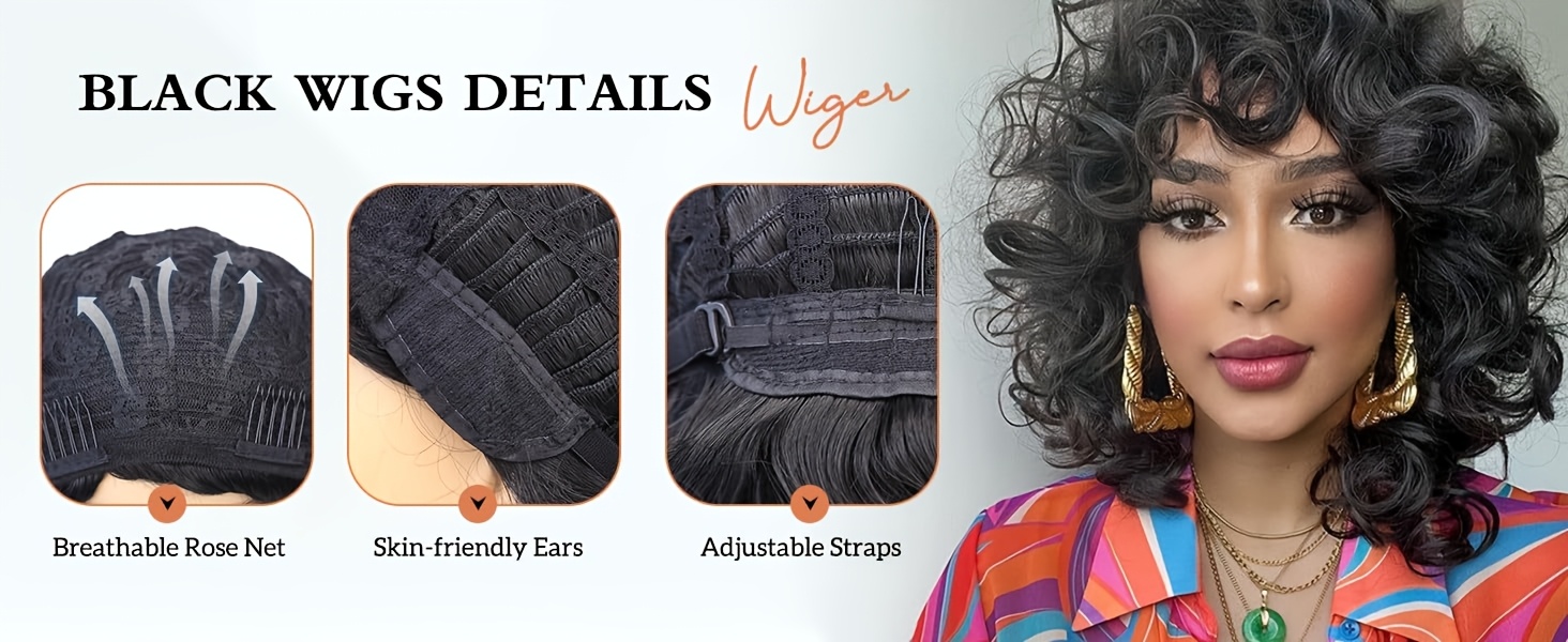 短卷发假发带刘海大卷发假发有弹性蓬松合成非洲卷发耐热假发角色扮演派对全假发女式 商品详情 4