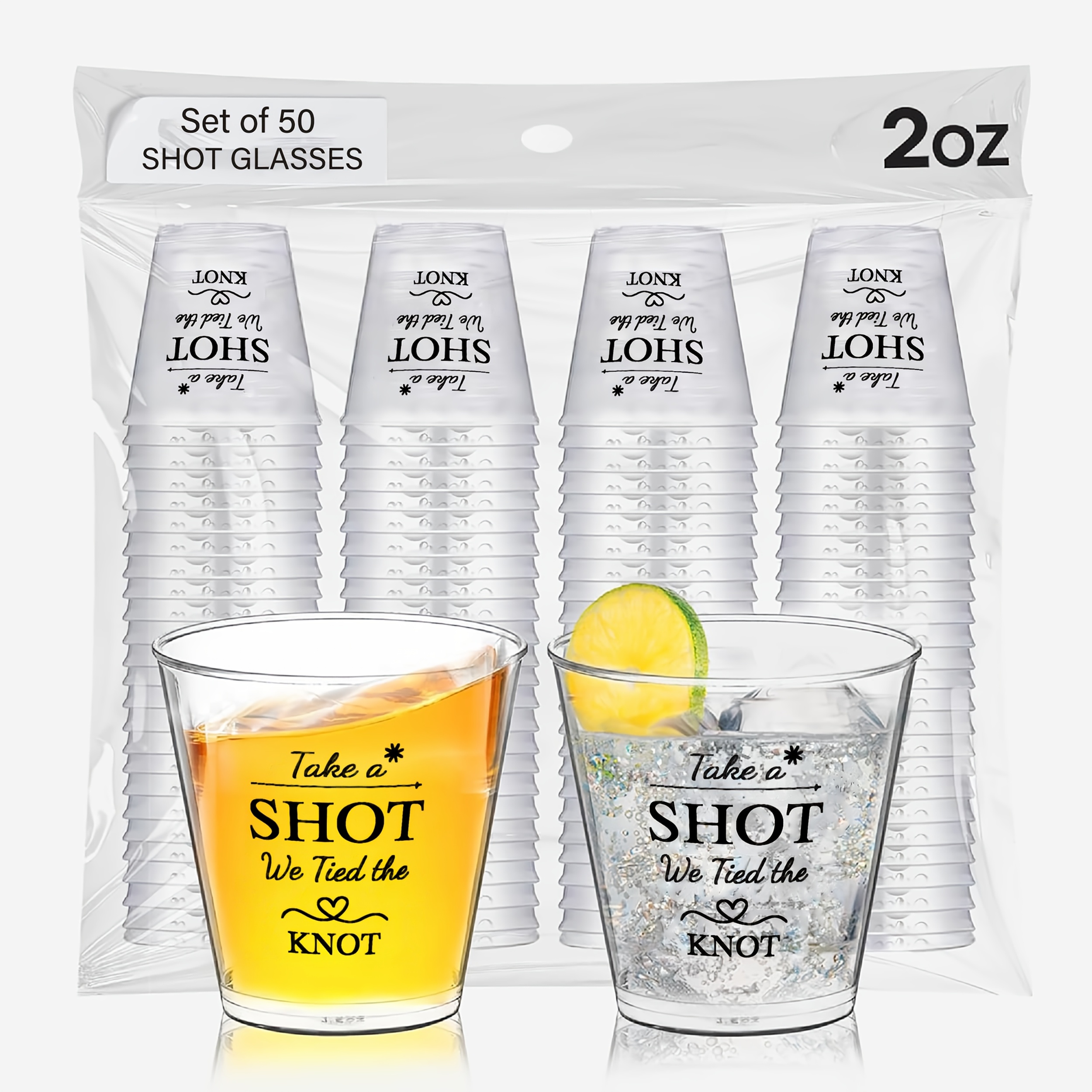   we tied   50pcs plastic wedding shot glasses 1 69 oz guest wedding favors   party favors bridesmaid liquor cups knot decor