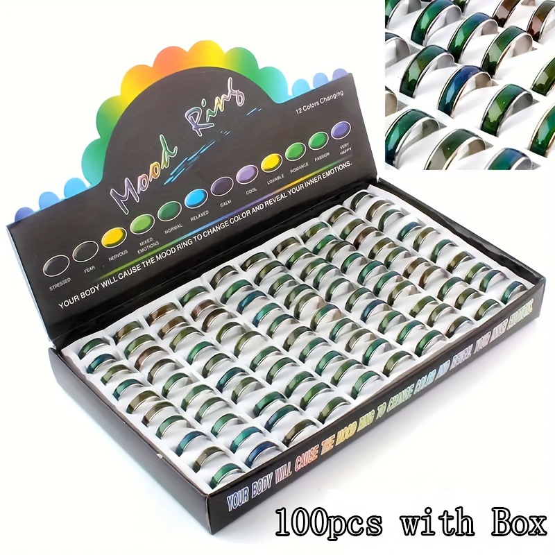 

100pcs With Box Change Rings Temperature Changable Included Display Box, Mix Size Mood Ring Color From Temperature