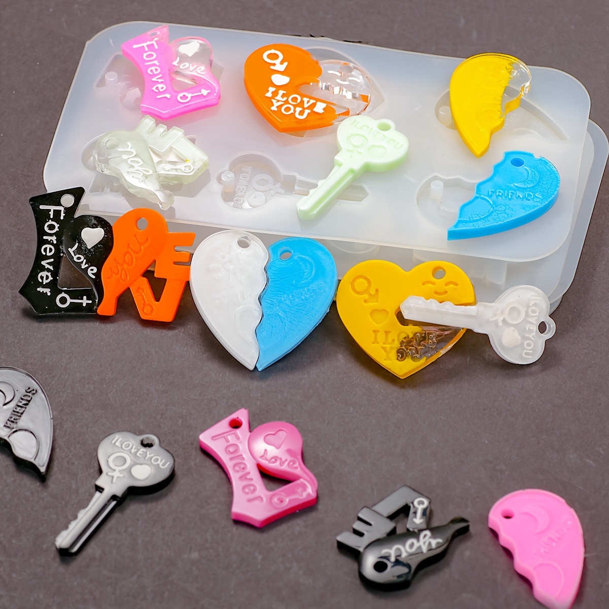 

1 Set Valentine's Day Silicone Resin Mold, Diy Heart & Key Pendant Casting Kit For Couples Necklace Jewelry Making, Love Themed Resin Epoxy Molds