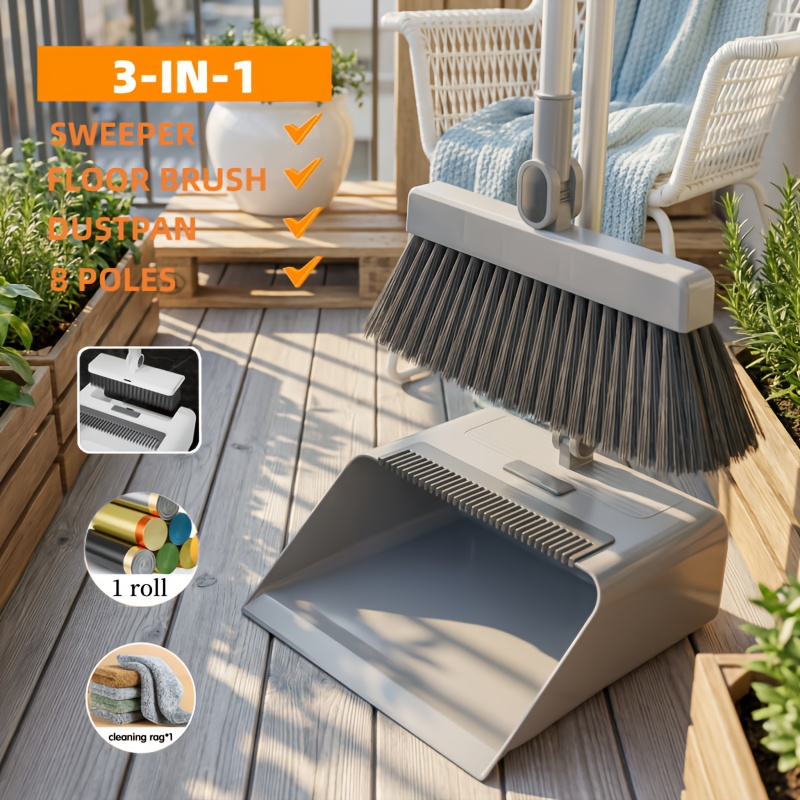 E-shop 3-in-1 Haushalts-Reinigungsset, unverzichtbares Reinigungswerkzeug für Zuhause, Besen mit weichen Borsten, Kehrblech & Bürste-Kombination mit