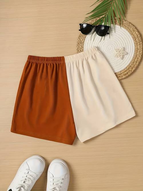new summer coffee colorblock sporty womens short a line elastic high waist wide leg casual short hot pants