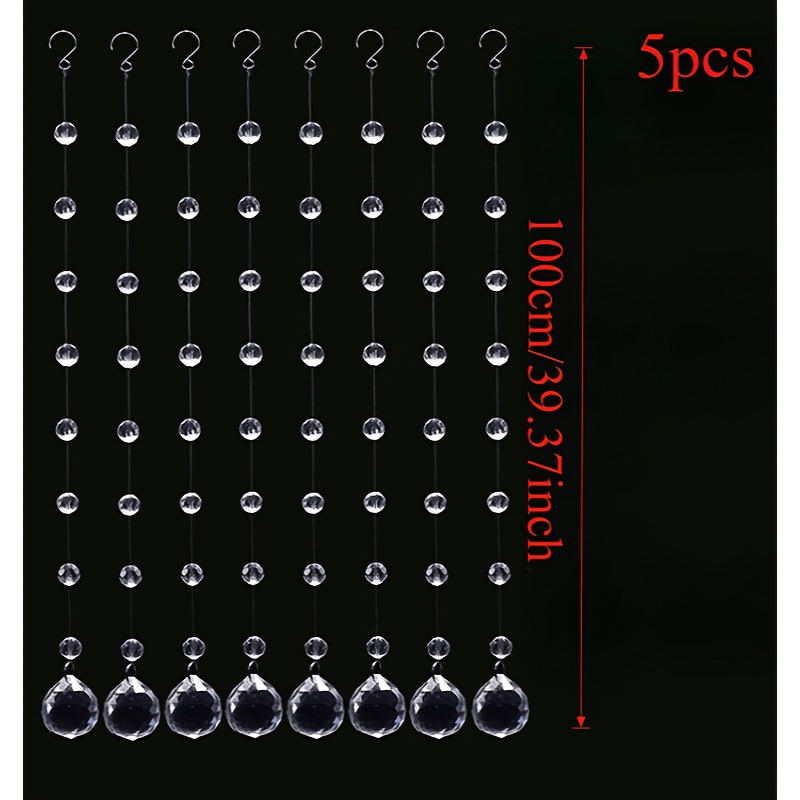 TEMU Ensemble de 5 pompons de luxe en cristal acrylique, de 39,37 pouces de long et équipés d'un pendentif circulaire brillant, parfaits pour la