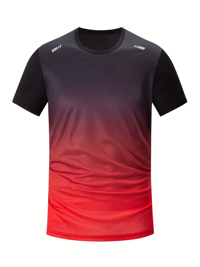 3pcs mens fitness set athletic shorts short sleeve shirt running jacket blue to black gradient stretchy polyester blend crew neck summer sportswear for running and training workout apparel gradient design knit construction gym clothe Product details 8