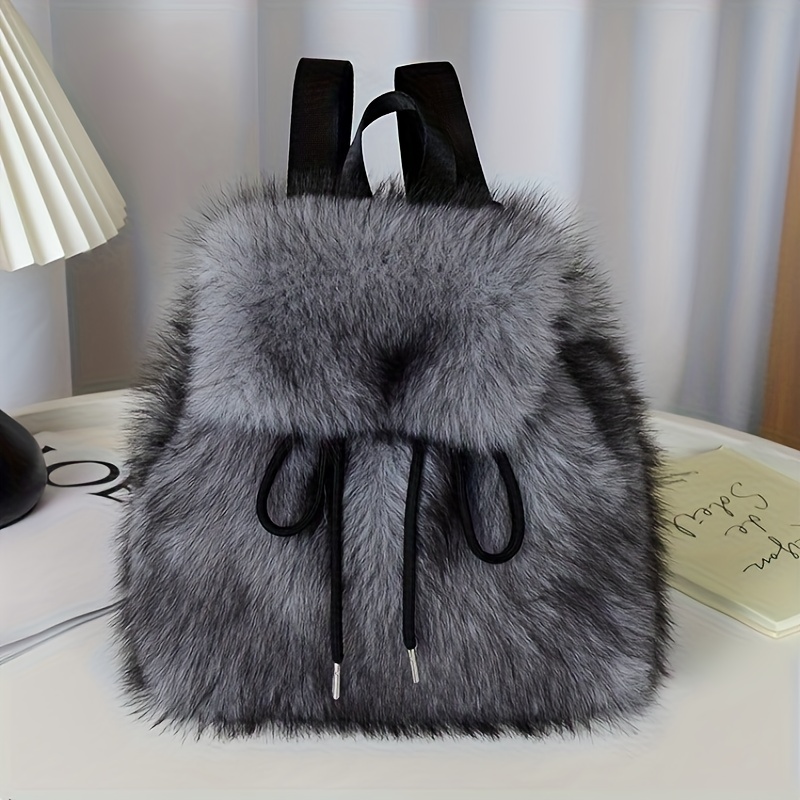 fashionable chic faux fur backpack versatile shoulder bag  display picture 2