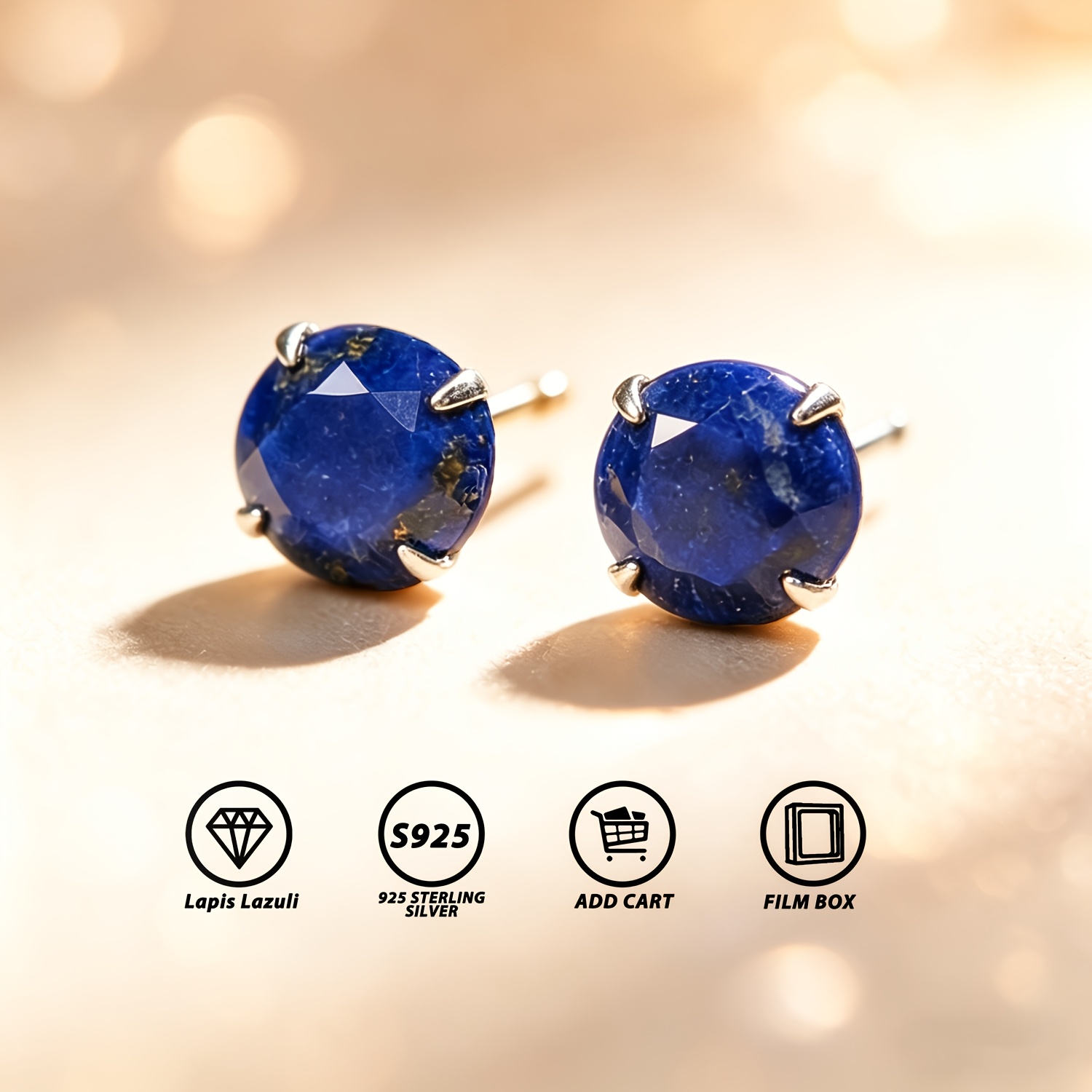 TEMU 1 Pair Of Small Natural 925 , Hypoallergenic And , Inlaid With 6mm Round Cut Natural , Unique Retro Additions, Suitable For Daily Vacation Wear