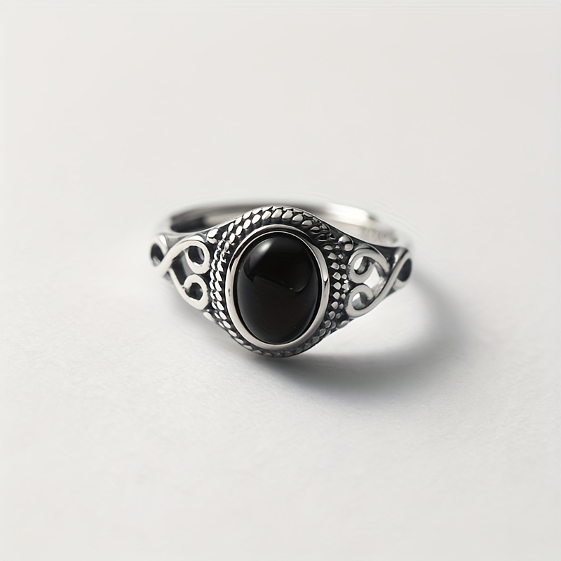 E-shop Retro Wolken Oval Schwarzer Roter Achat Ring Damen Trendy Used-Look Hand Schmuck Ethnische Mode Einfach zu öffnen Ring Damen Sehr gut geeignet