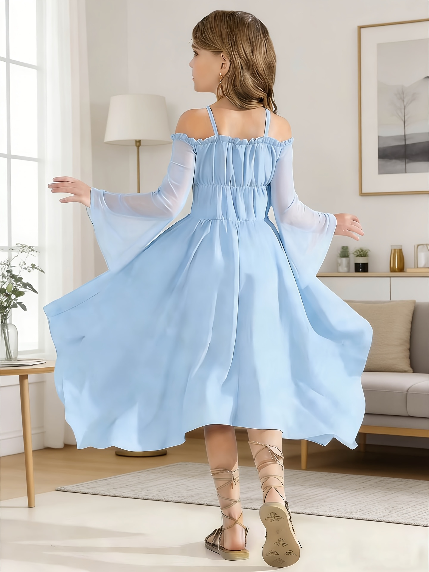 girls light blue renaissance dress shoulder flared sleeves - Temu Bahrain