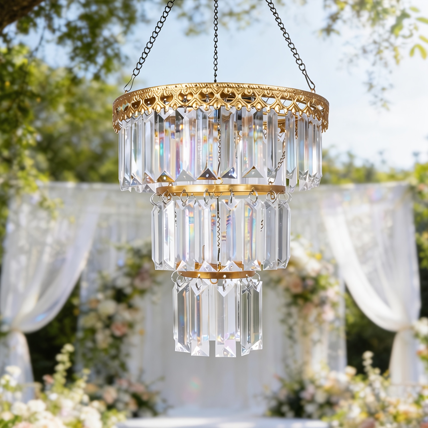 TEMU Solar Hanging Crystal Chandelier Outdoor Garden Decorative Lights Upgraded White 5ft Led Strip Ip44 Hanging Lantern For Valentine Gifts, Garden,