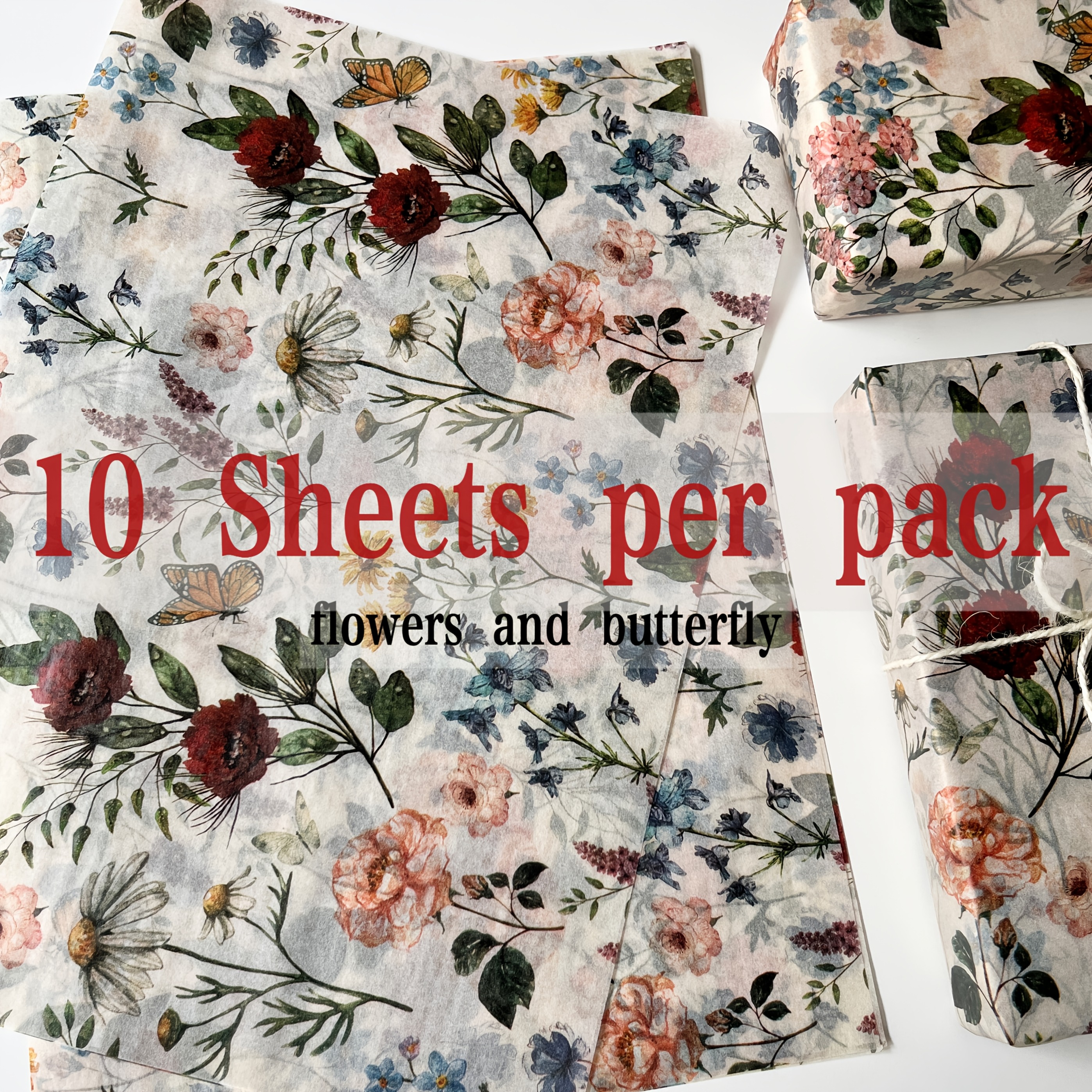 E-shop 10 Stück Vintage Elegante Blumen- und Schmetterlings-Sydney Tissue Geschenkpapier 14*20 Zoll Kunst für Partys, Geburtstage,