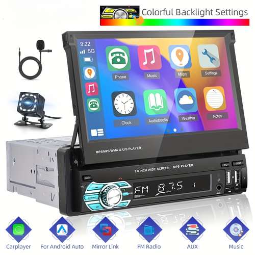 Podofo 1 DIN 9" Touch Screen Car Stereo – Bluetooth, FM, Mirror Link, MP5 Player