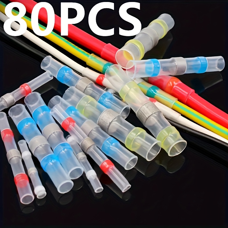 80pcs Welding Ring Thermal Terminal, Equipment Connection Thermal Tube, Insulated Wire Connector Terminal Welding Ring Heat Shrink Tube Welding Terminal Combination
