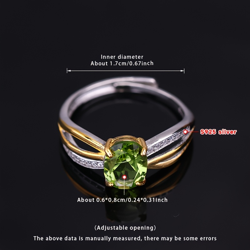 TEMU [gift Box] A Gemstone Ring S925 Natural Peridot Ring Open Adjustable Wedding Ring, Bridal Additions Party Exquisite Gift [natural Gemstones,