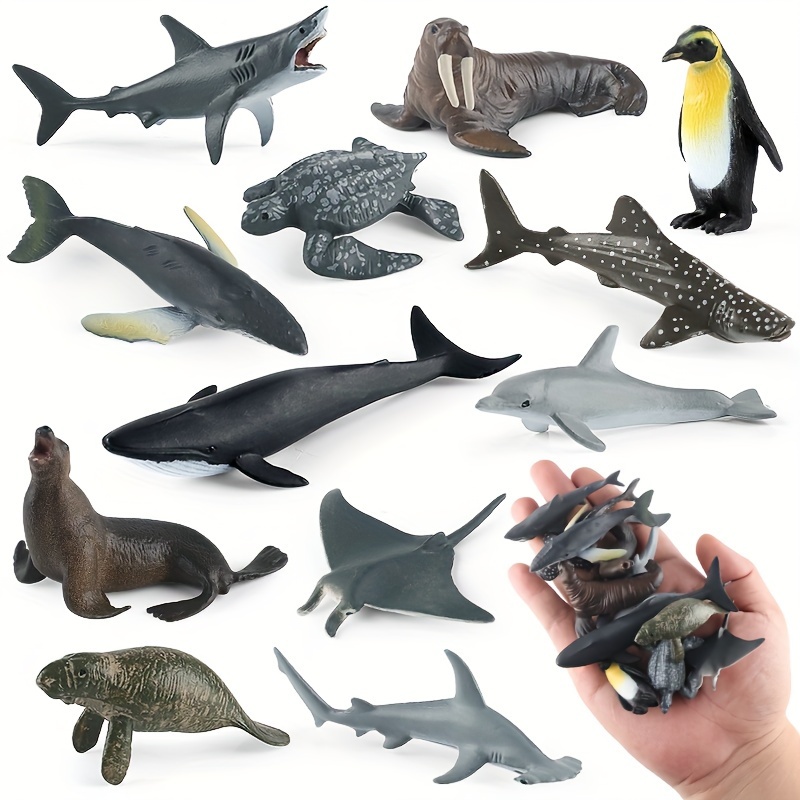 12 ADET Mini Deniz Canlısı Okyanus Hayvan Figürleri Oyuncak - Plastik Küçük Minik Deniz Hayvanı Figürleri Köpekbalıkları Balinaları ile - Pasta Süsü Noel Doğum Günü Hediyesi