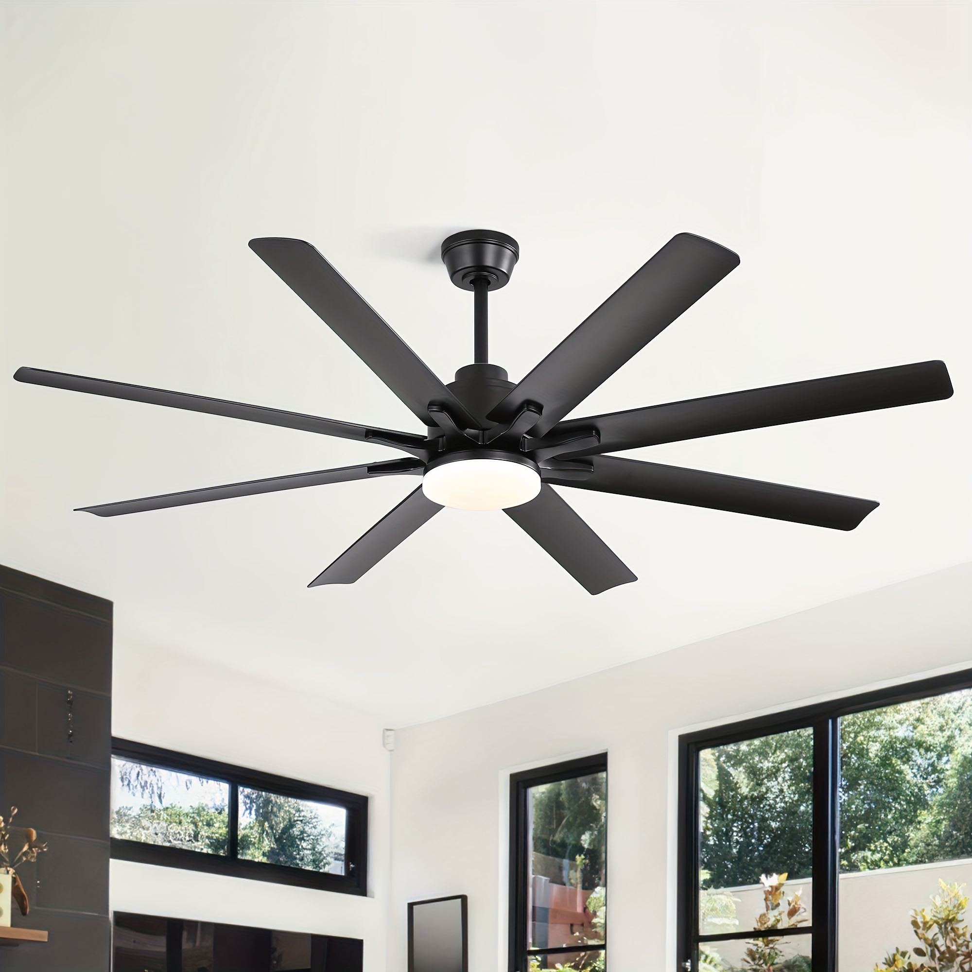 

Sofucor 66 Inch Ceiling Fans With Lights Remote Control Dimmable Smart Control Ceiling Fan With 6-speed Dc Motor Reversible Modern Industrial Black Ceiling Fan For Home Office Patios (8 Blades)