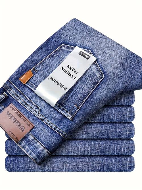 Муж. Однотонные джинсы, Легкий деловой стиль Слегка эластичные Прямые брюки Назначение На открытом воздухе На каждый день Повседневные