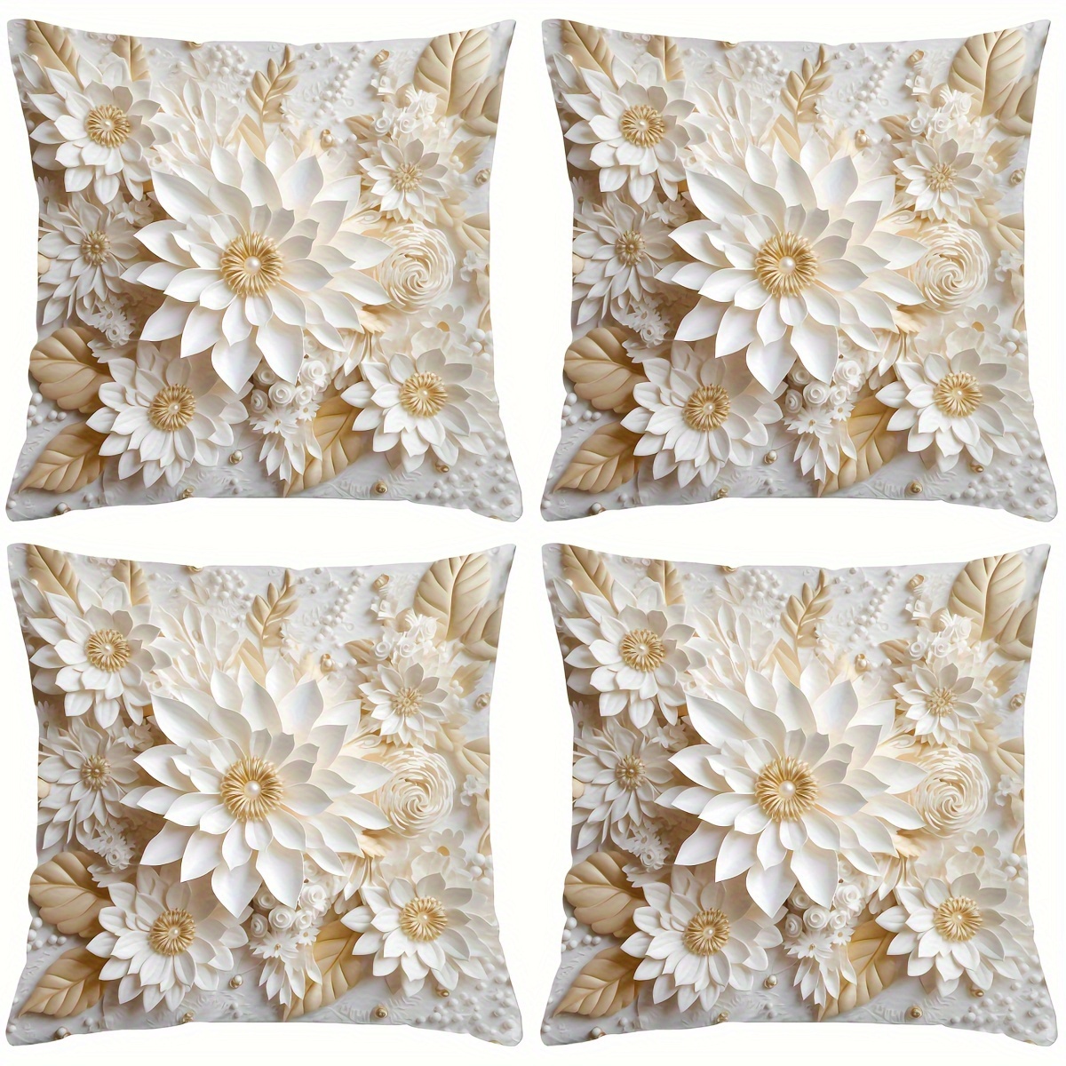 

4pc "3d Flower" Pattern Digital Printing 18x18 Inch Pillowcase For Home Decoration, Room Decoration, Office Decoration, Living Room Decoration, Sofa Decoration (no Pillow Core)