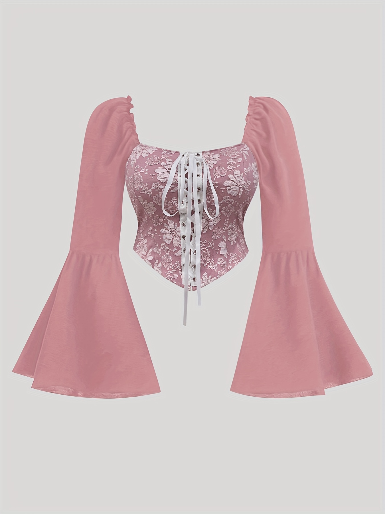 plus size floral pattern tie front blouse elegant square Temu