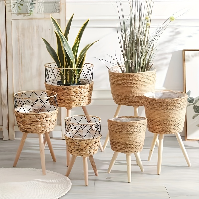 

3 Packs, Classic Seagrass Plant Pots, Wicker Basket Flower Pot Covers, Indoor Plant Containers With Stands, Set Of 3 Sizes (7.8"/9.8"/11.8") For Home Decor