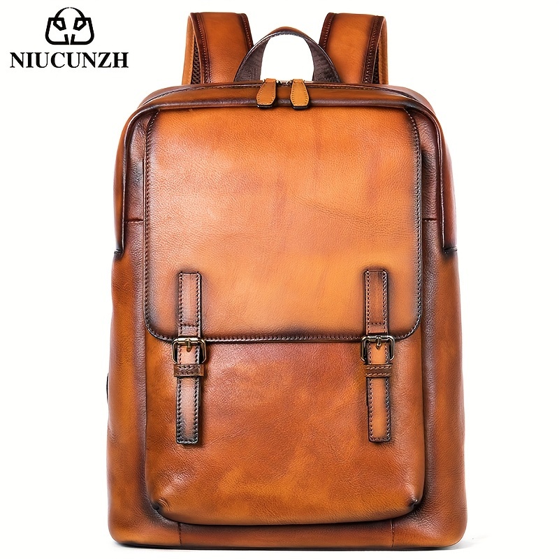 vintage genuine leather backpack laptop schoolbag mens shoulder bag