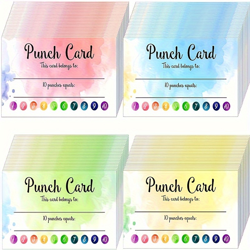 

200-pack Punch Cards (50 Cards Per Pack) For Classroom Behavior Rewards, Incentive Loyalty Cards For Business, Teacher Supplies - 4 Colorful Designs