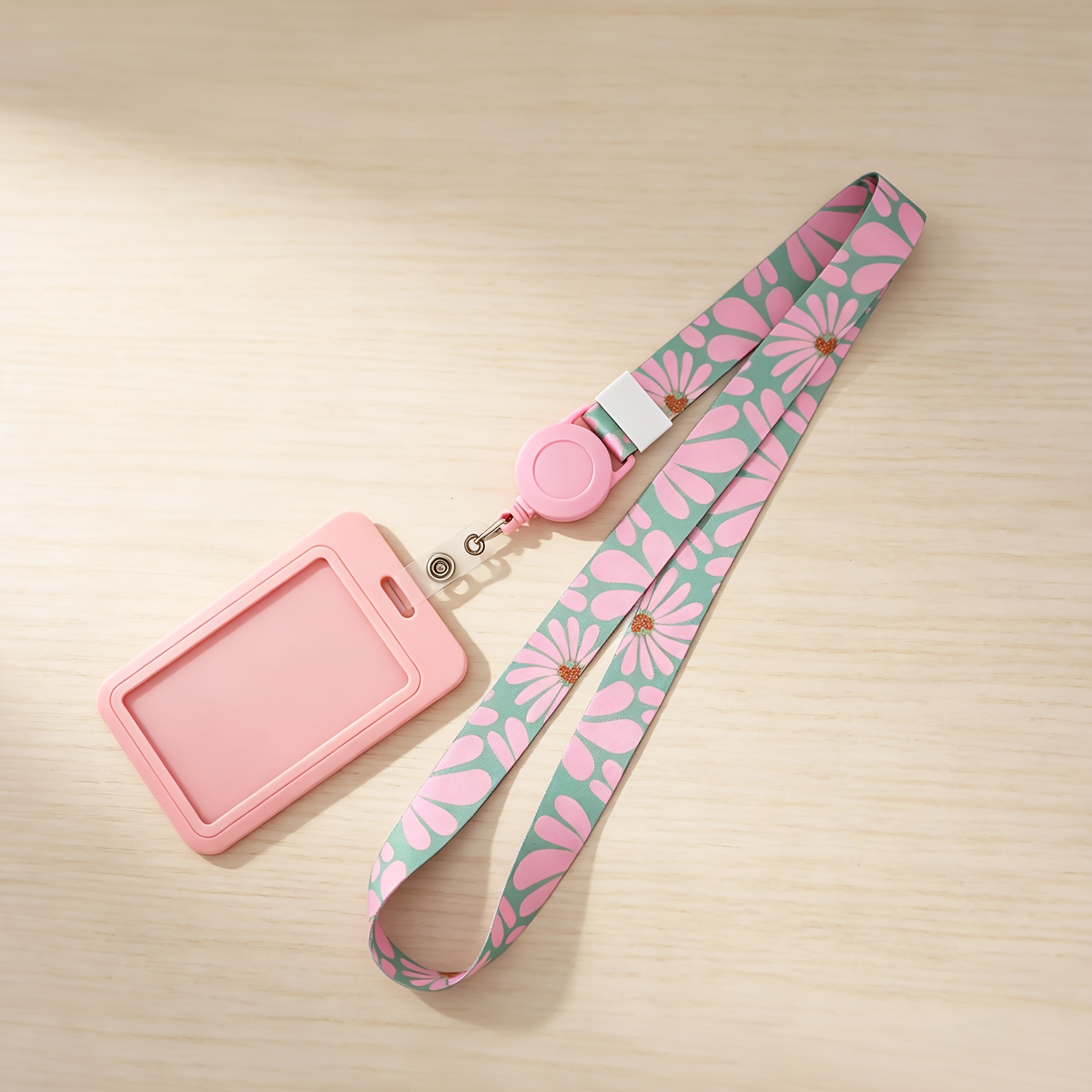 TEMU 1pc Daisy Floral Teacher Lanyard With Id Card Holder And Retractable Badge Reel, Cute Multifunctional Neck Strap Lanyard For Bus Card Id Badges,